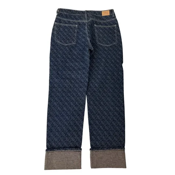 Burberry London England Monogram Denim Jeans With Cuffed Hem & Back Pockets